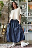 Paloma Bubble Hem Midi Skirt Navy
